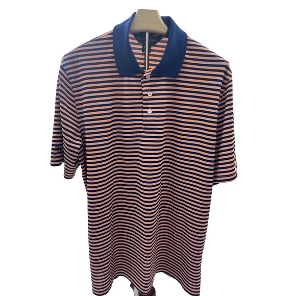 Brooks Brothers Polo‎ Shirt Striped Golf Casual Short Sleeve Peach Blue L - Picture 1 of 3